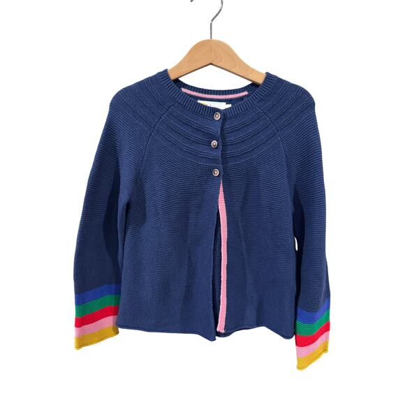 Boden Girls 3 Button Cardigan Sweater Rainbow cuffs 6/ 7 Years - Picture 1 of 3